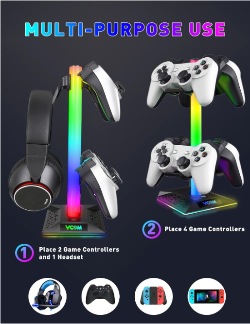 RGB Headset Stand with Dual USB Ports & 10 Light Modes