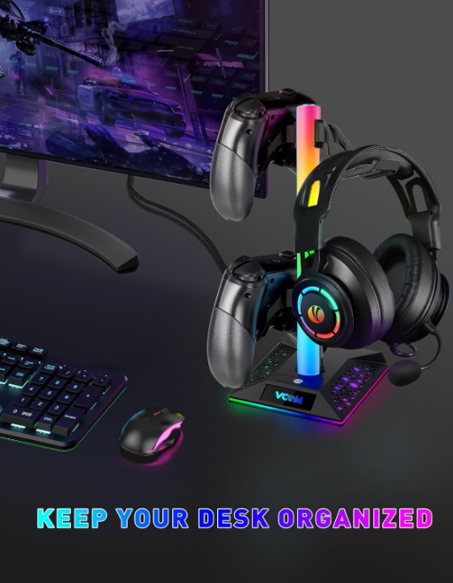 RGB Headset Stand with Dual USB Ports & 10 Light Modes
