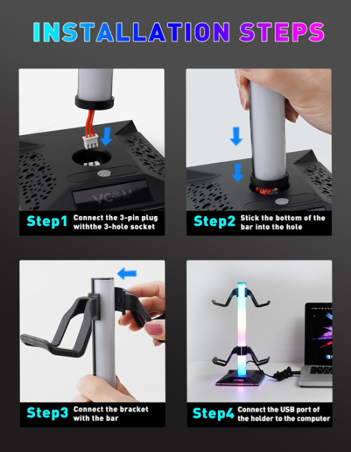 RGB Headset Stand with Dual USB Ports & 10 Light Modes