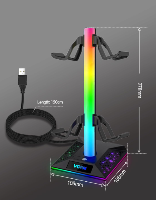 RGB Headset Stand with Dual USB Ports & 10 Light Modes